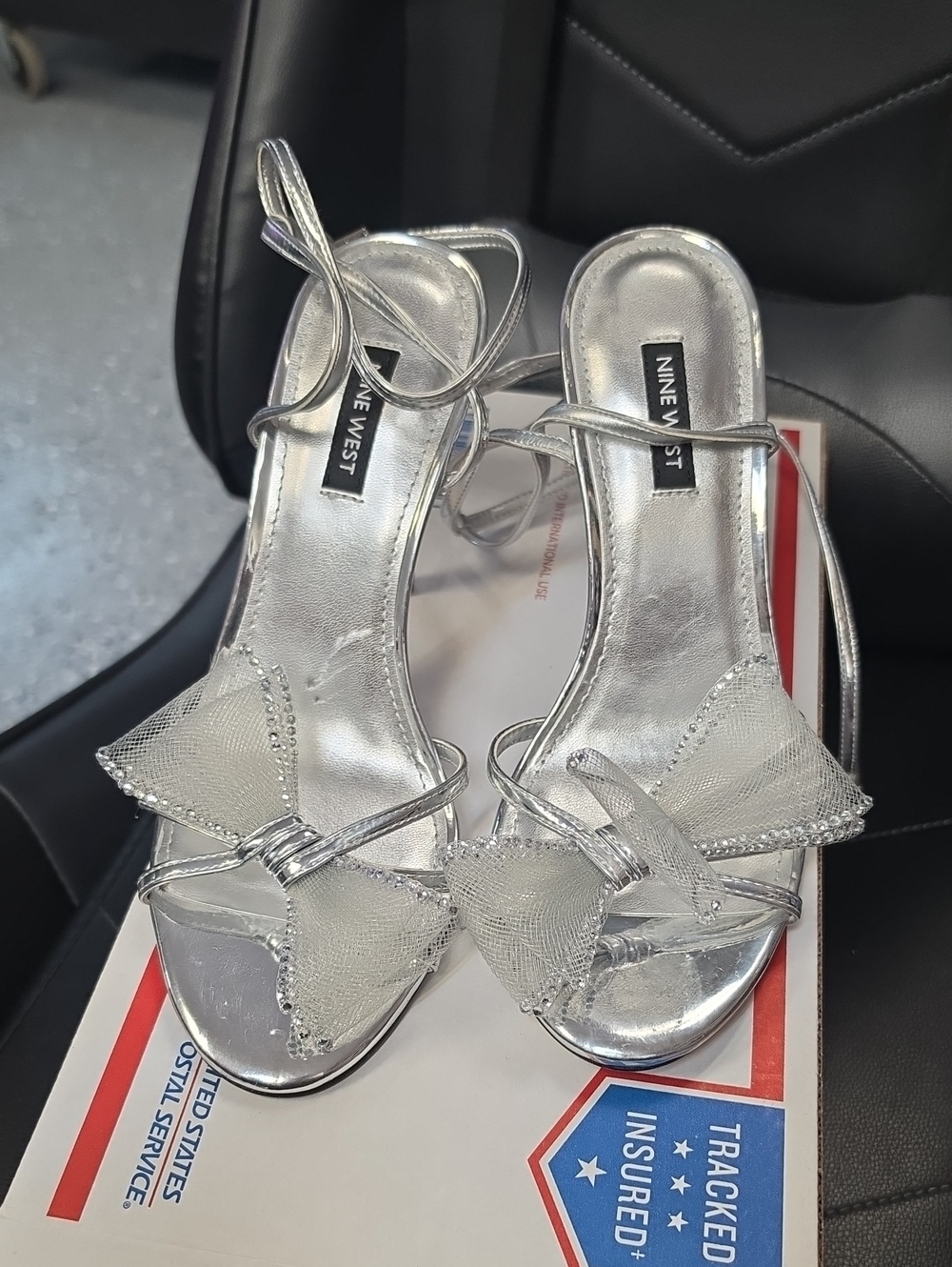 Nine West Silver Mesh Bow Strappy Heels